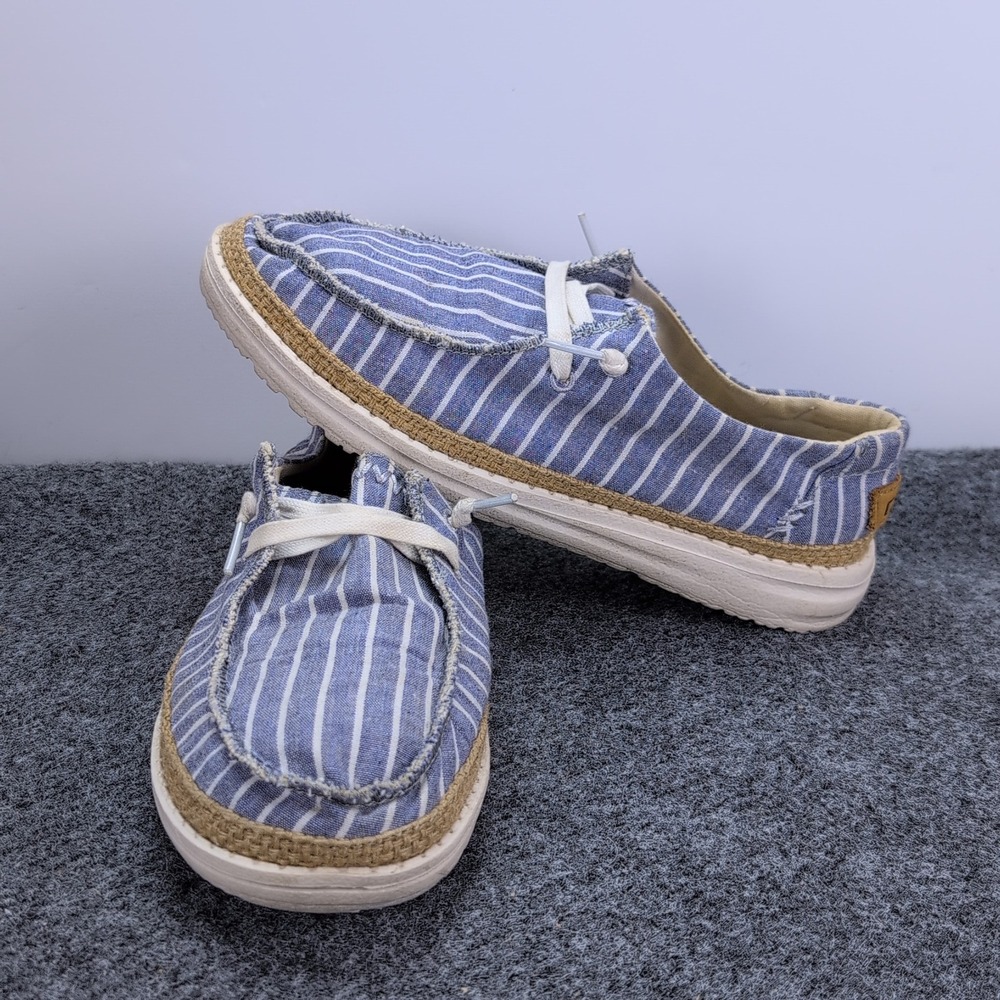 Hey Dude Wendy Stripes Blue Loafers Womens Size 7 Striped Canvas Slip On Shoes